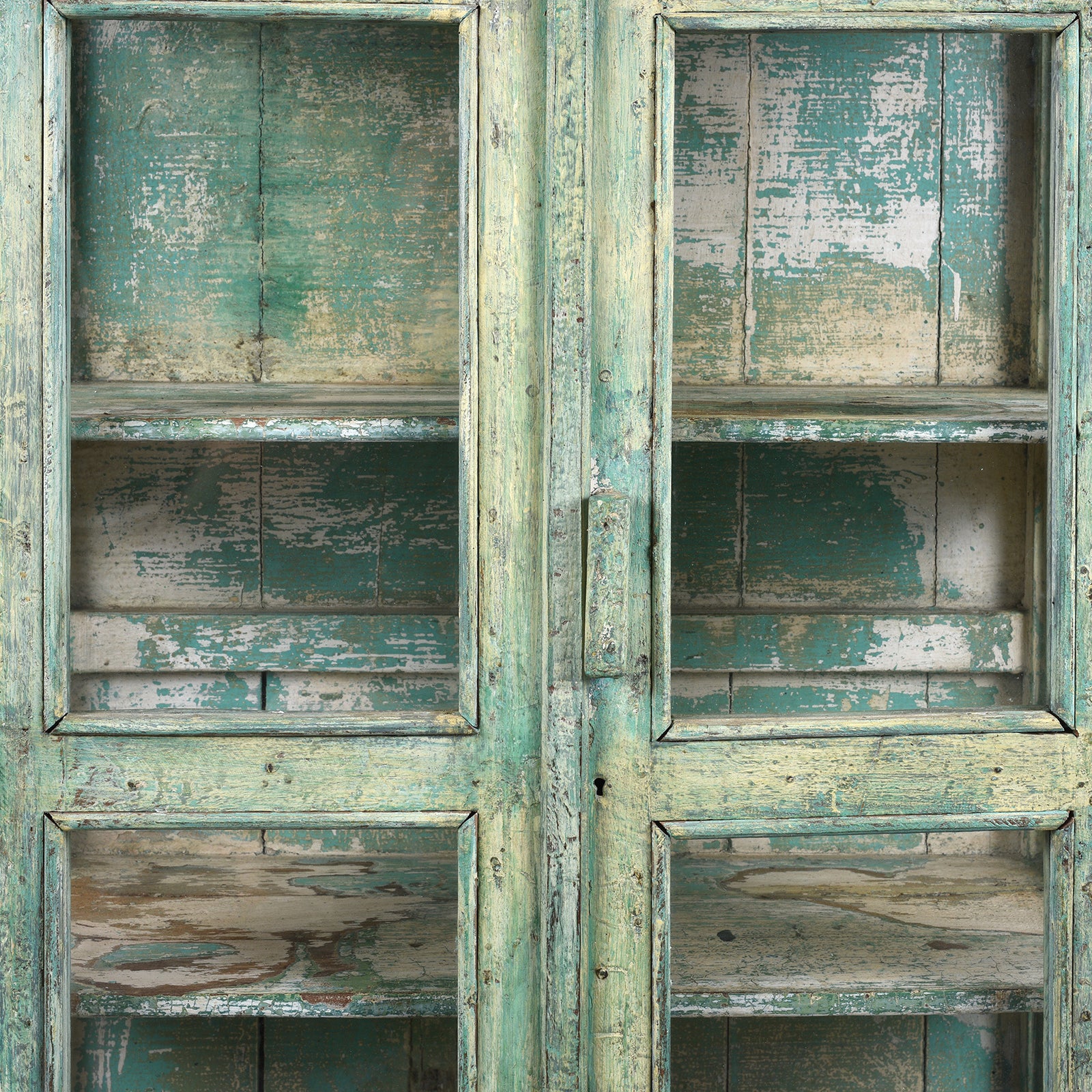 Doors Detail From Vintage Indian Green Teak Glazed Kitchen Cabinet | Indigo Antiques