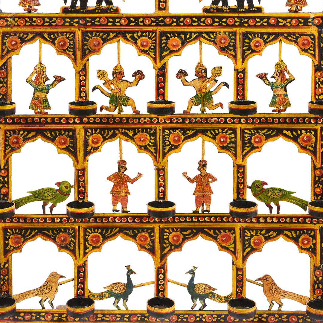 Detail From Painted Indian Iron Tribal "Toran" Diwali Lamp | Indigo Antiques