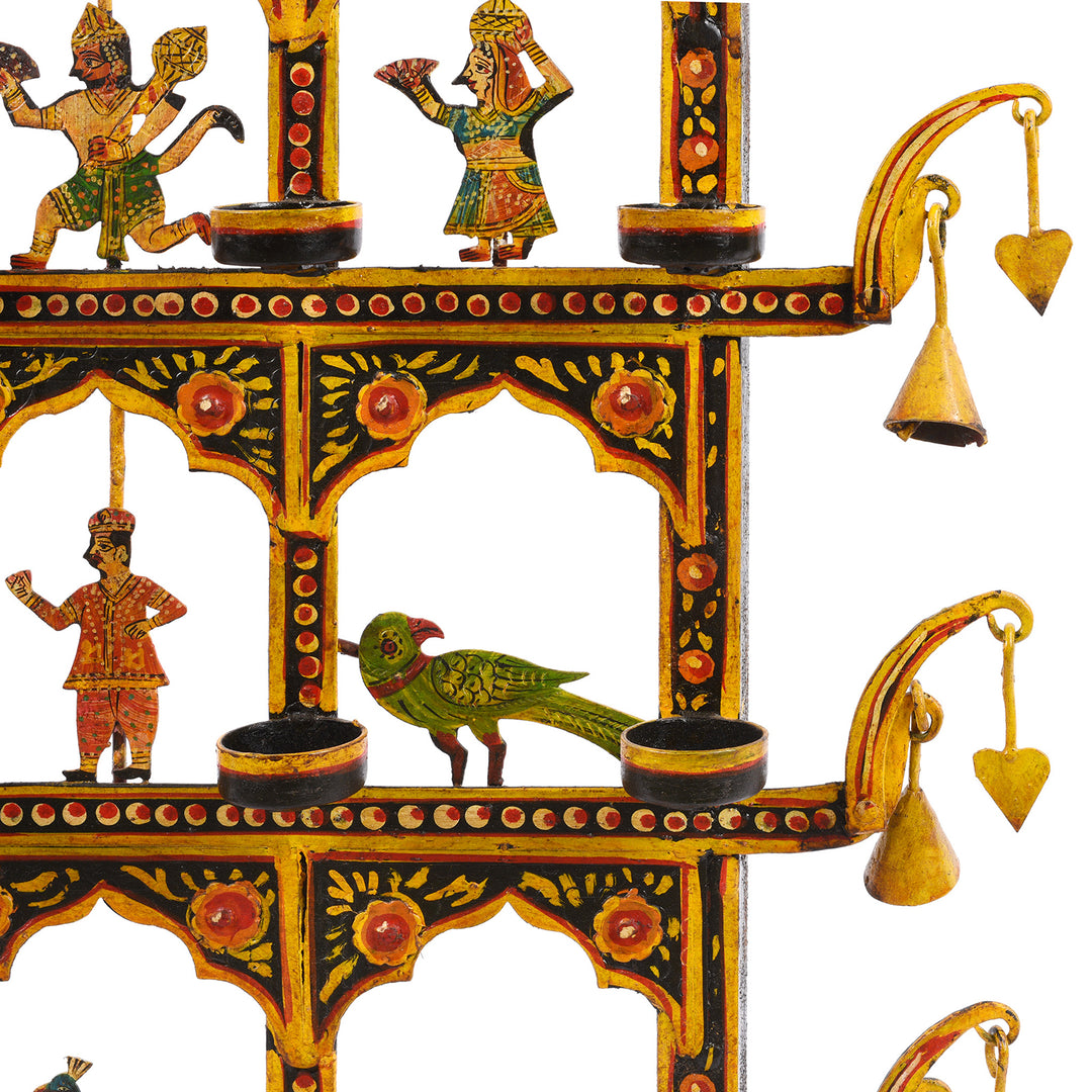 Detail From Painted Indian Iron Tribal "Toran" Diwali Lamp | Indigo Antiques