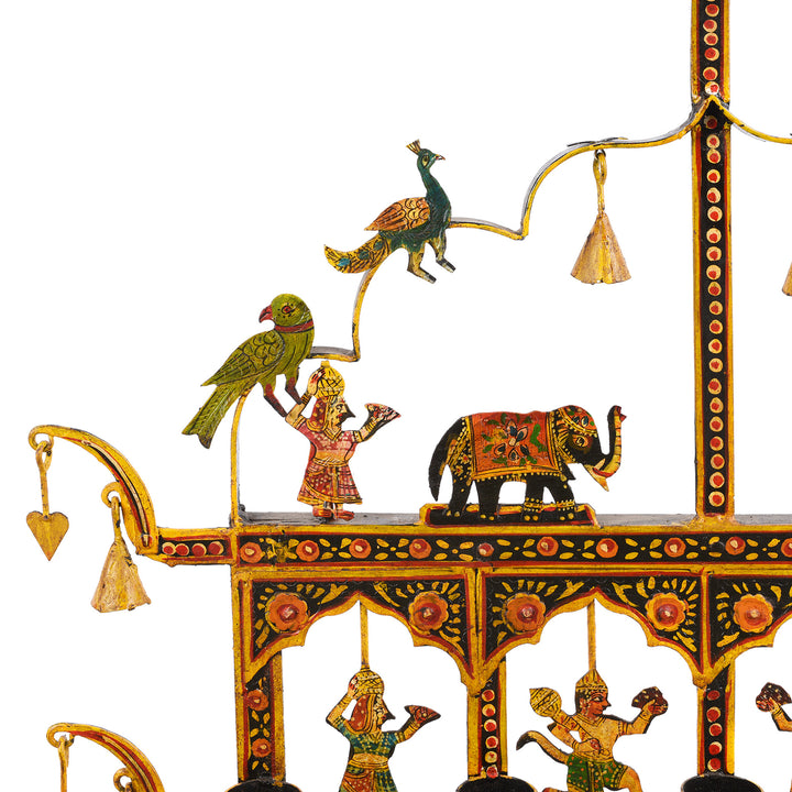 Corner Detail From Painted Indian Iron Tribal "Toran" Diwali Lamp | Indigo Antiques