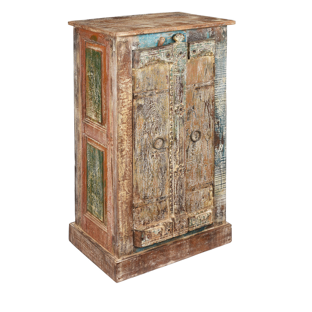 Angled View Of Side Cabinet Made From Reclaimed Teak Window Shutters | Indigo Antiques