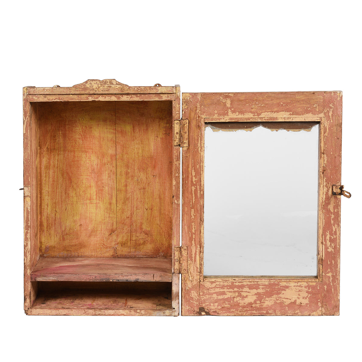 Open View Of Antique Painted Teak Glazed Wall Cabinet  | Indigo Antiques
