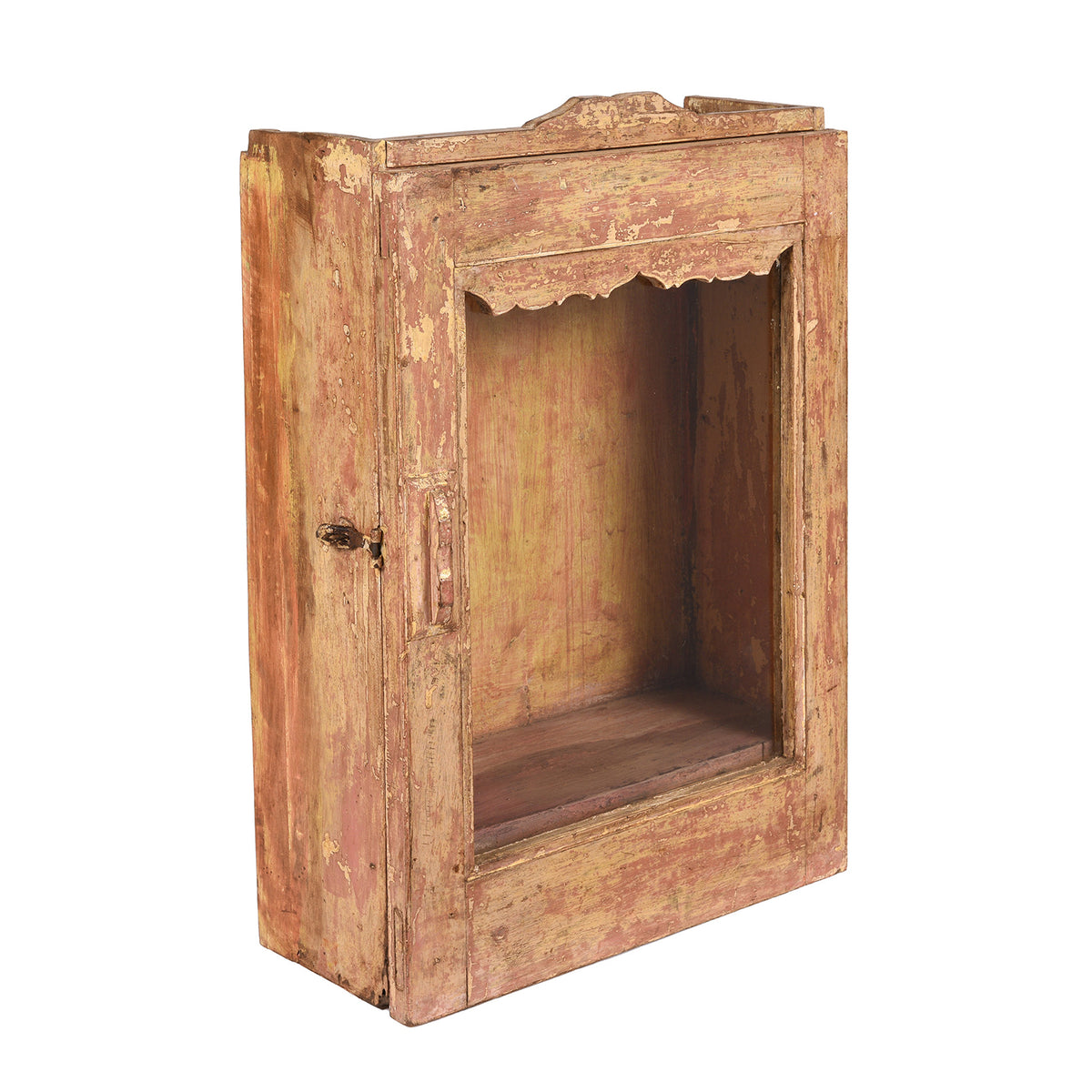 Angled View Of Antique Painted Teak Glazed Wall Cabinet  | Indigo Antiques