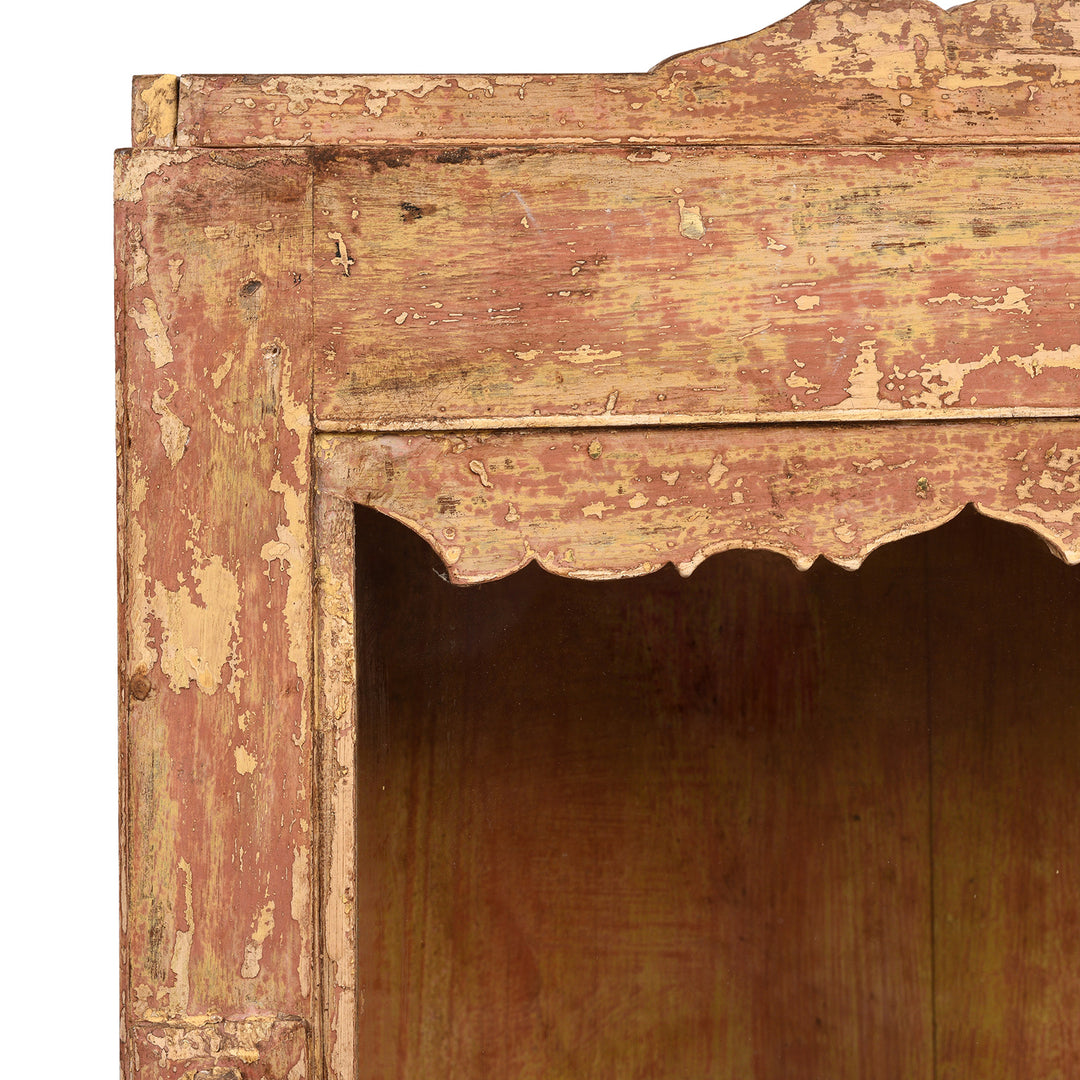 Corner Detail From Antique Painted Teak Glazed Wall Cabinet  | Indigo Antiques