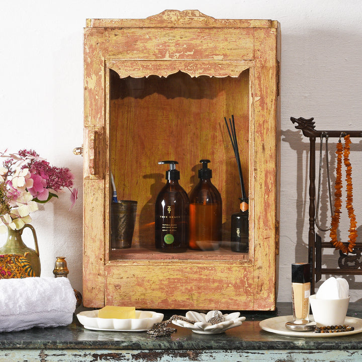 Antique Painted Teak Glazed Wall Cabinet  | Indigo Antiques