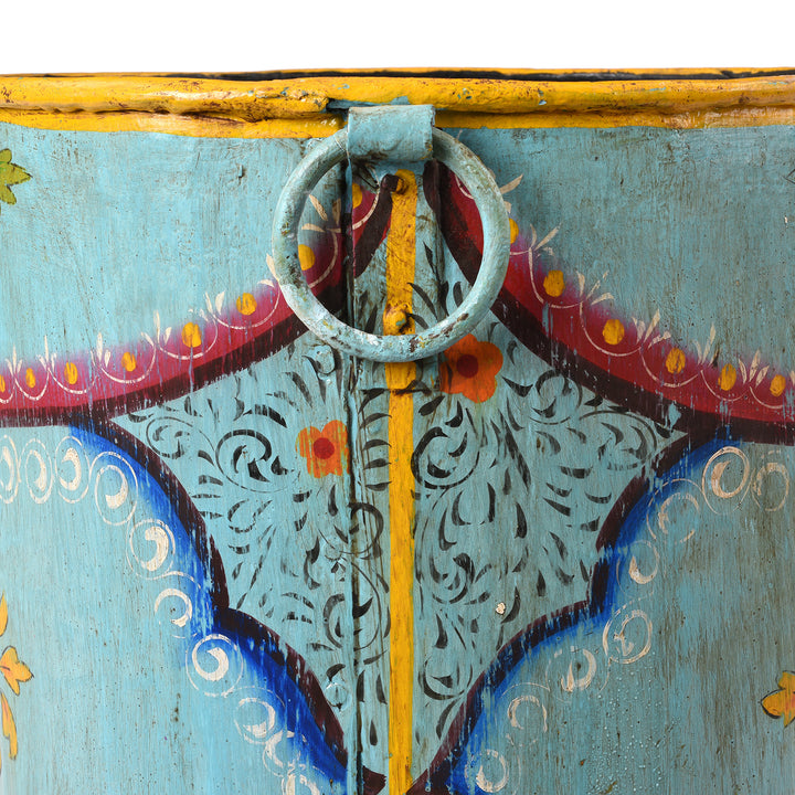 Blue Floral Hand painted Metal Bin / Planter | Indigo Antiques