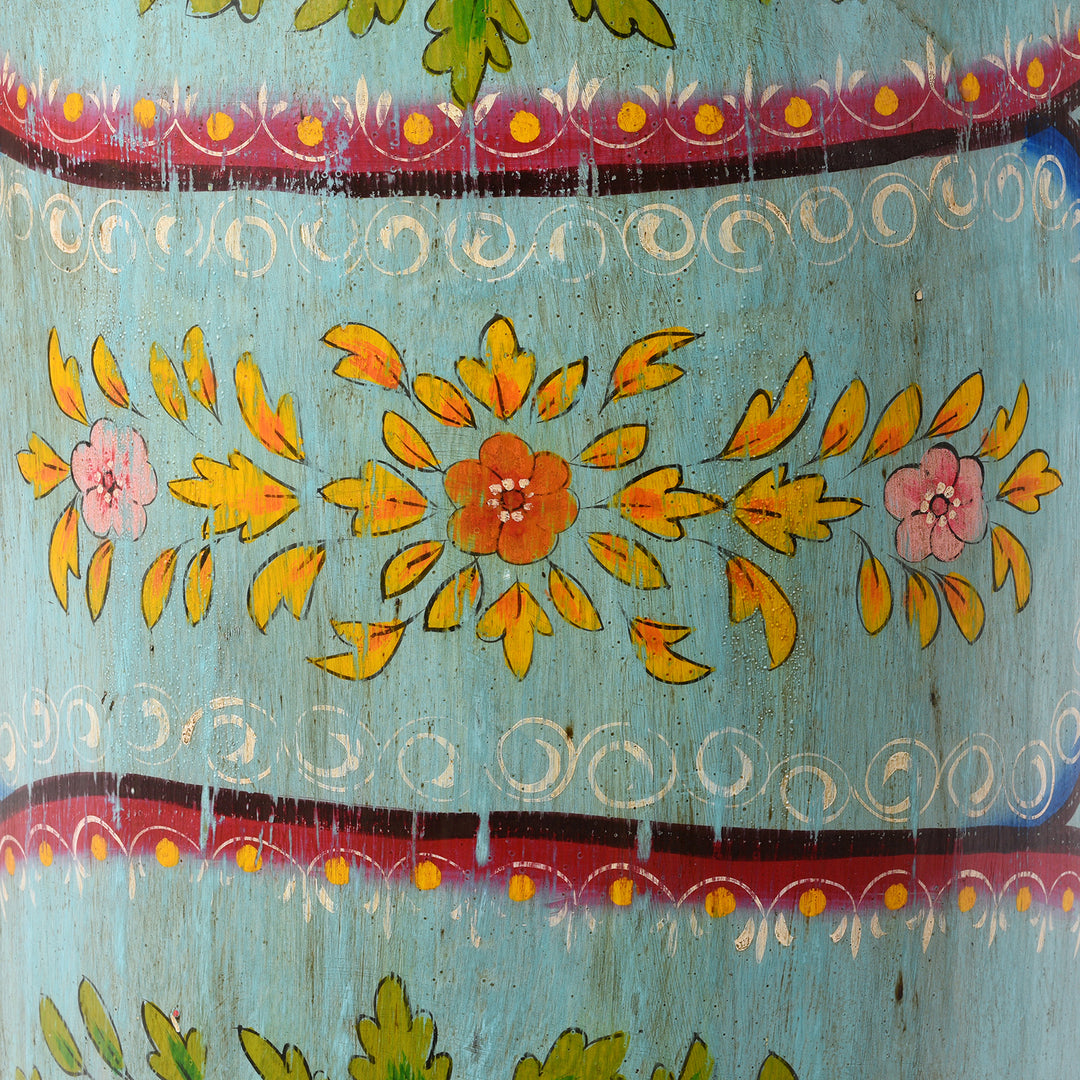 Blue Floral Hand painted Metal Bin / Planter | Indigo Antiques