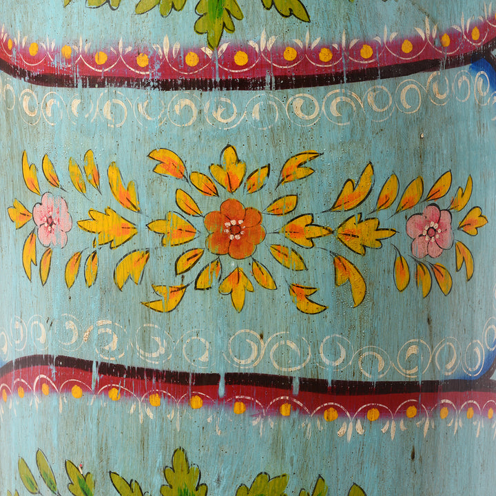 Blue Floral Hand painted Metal Bin / Planter | Indigo Antiques