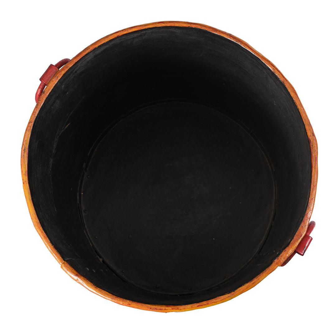 Blue Floral Hand painted Metal Bin / Planter | Indigo Antiques