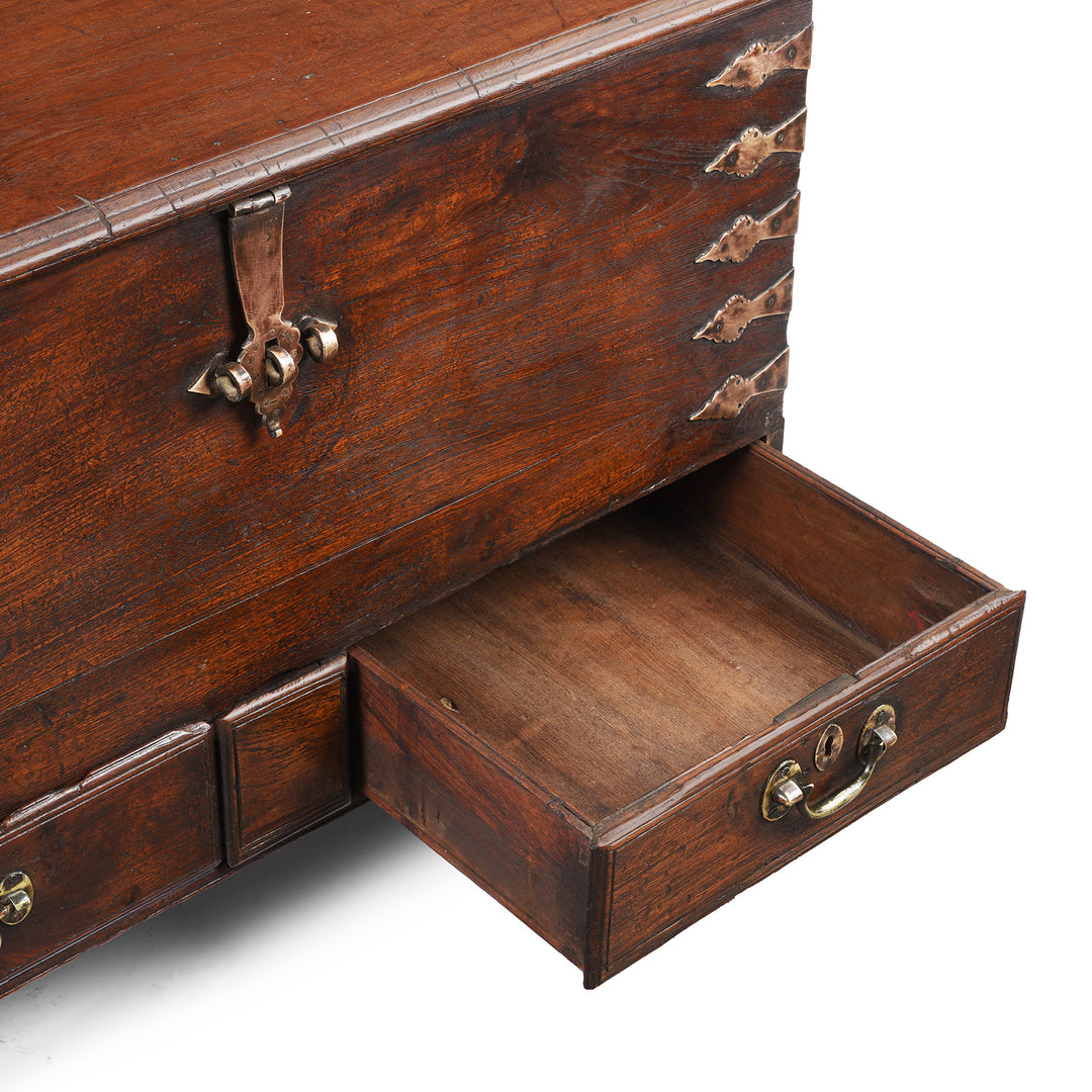 Drawer Detail From Antique Brass Bound Indian Chest | Indigo Antiques