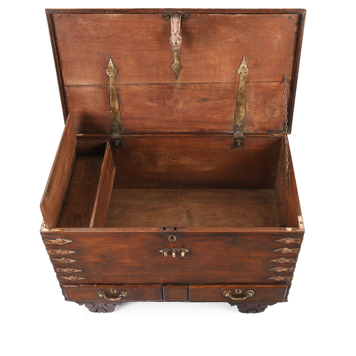 Interior Of Antique Brass Bound Indian Chest | Indigo Antiques