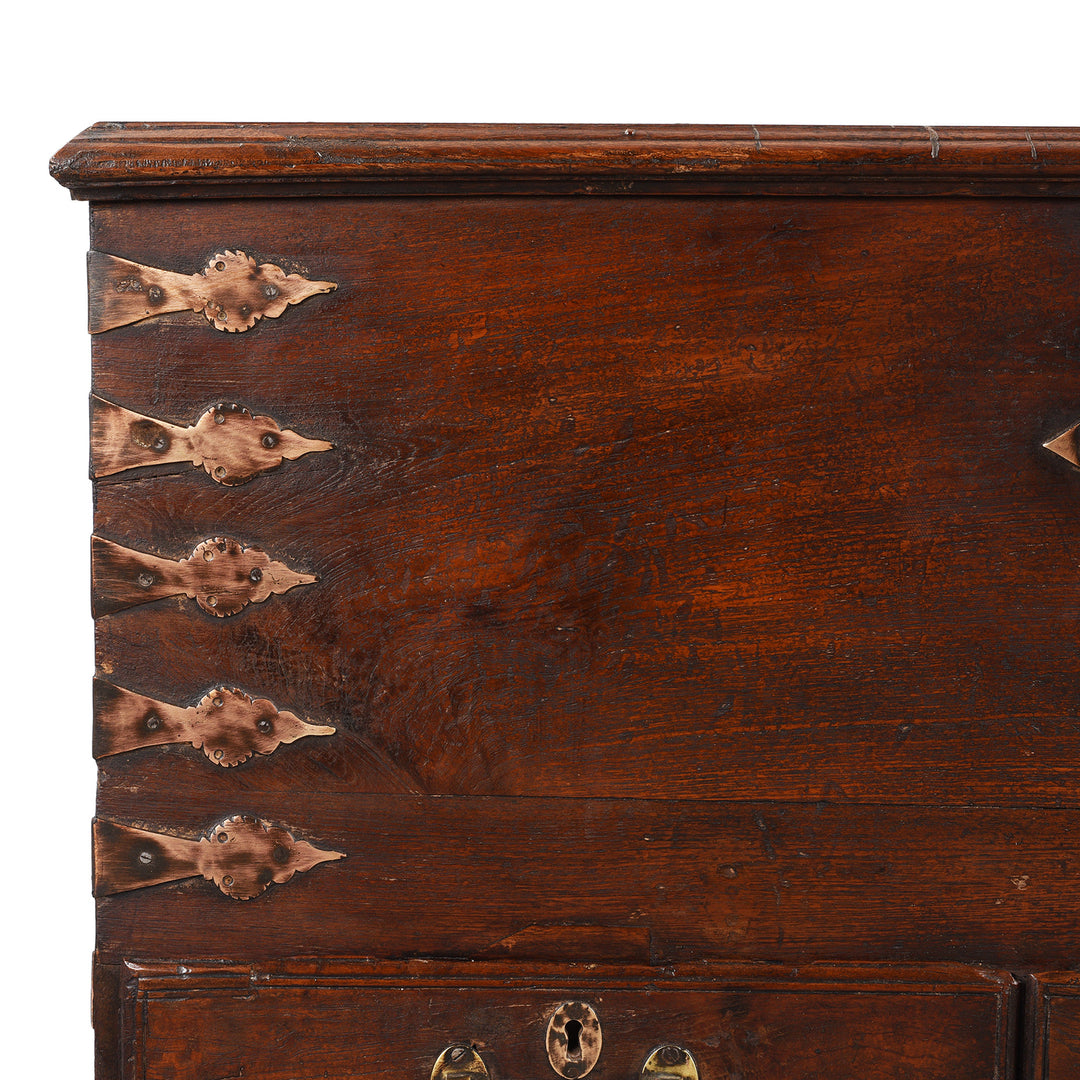 Corner Detail Showing Binding On Antique Brass Bound Indian Chest | Indigo Antiques