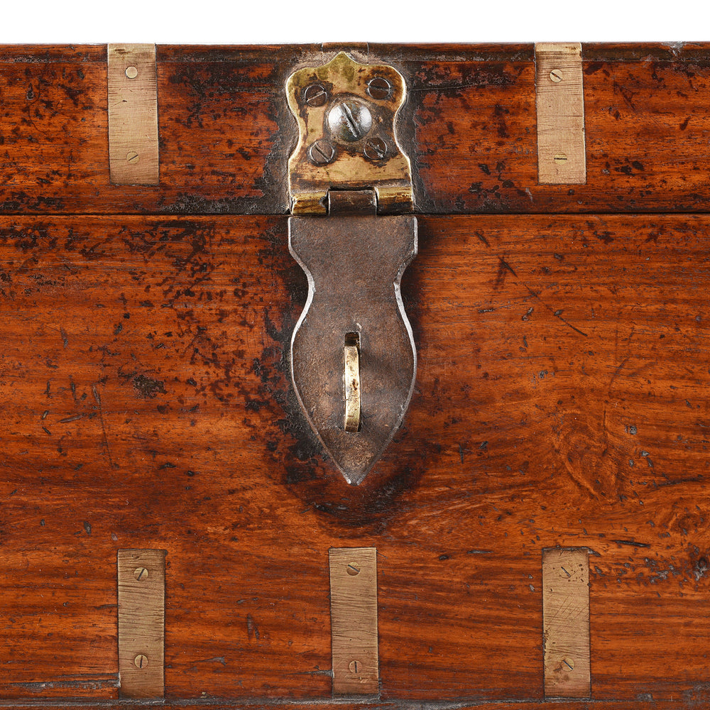 Latch Detail From Antique Indian Brass Bound Indian Teak Coin Chest | Indigo Antiques