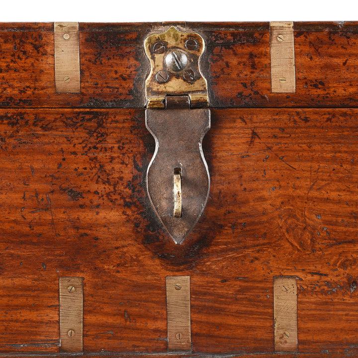 Latch Detail From Antique Indian Brass Bound Indian Teak Coin Chest | Indigo Antiques