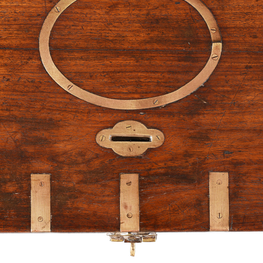 Coin Slot Detail From Antique Indian Brass Bound Indian Teak Coin Chest | Indigo Antiques