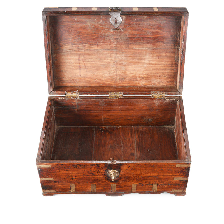 Interior Of Antique Indian Brass Bound Indian Teak Coin Chest | Indigo Antiques