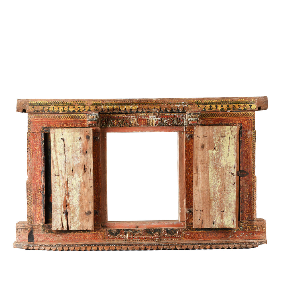 Open Shutters Detail From Antique Painted Window Jharokha From Dungapur | Indigo Antiques