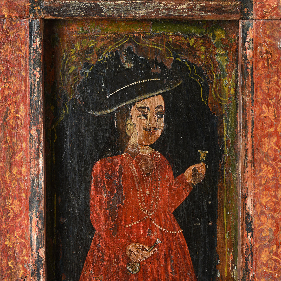 Face Detail From Antique Painted Window Jharokha From Dungapur | Indigo Antiques