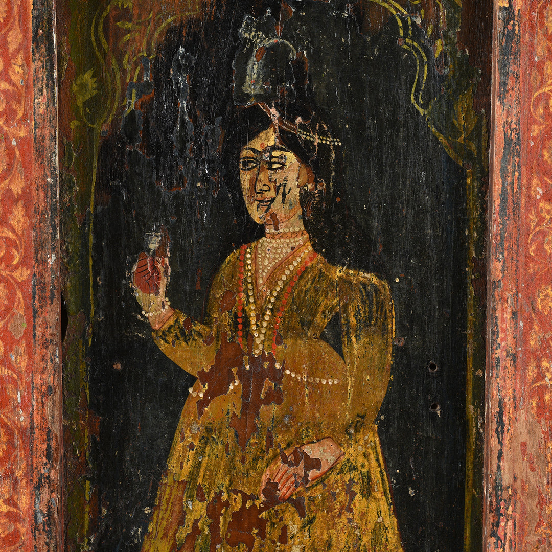 Face Detail From Antique Painted Window Jharokha From Dungapur | Indigo Antiques