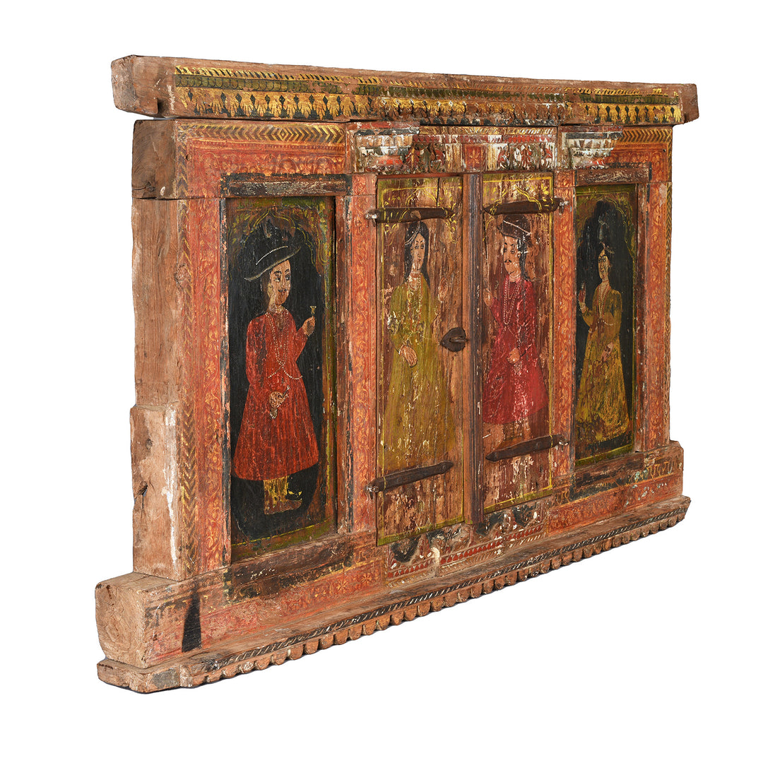 Angled VIew Of Antique Painted Window Jharokha From Dungapur | Indigo Antiques