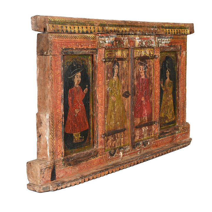 Angled VIew Of Antique Painted Window Jharokha From Dungapur | Indigo Antiques