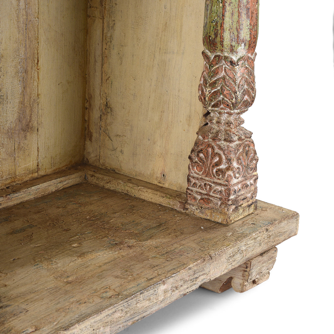Pillar Detail From Antique Painted Teak House Shrine Side Cabinet From Gujarat | indigo Antiques