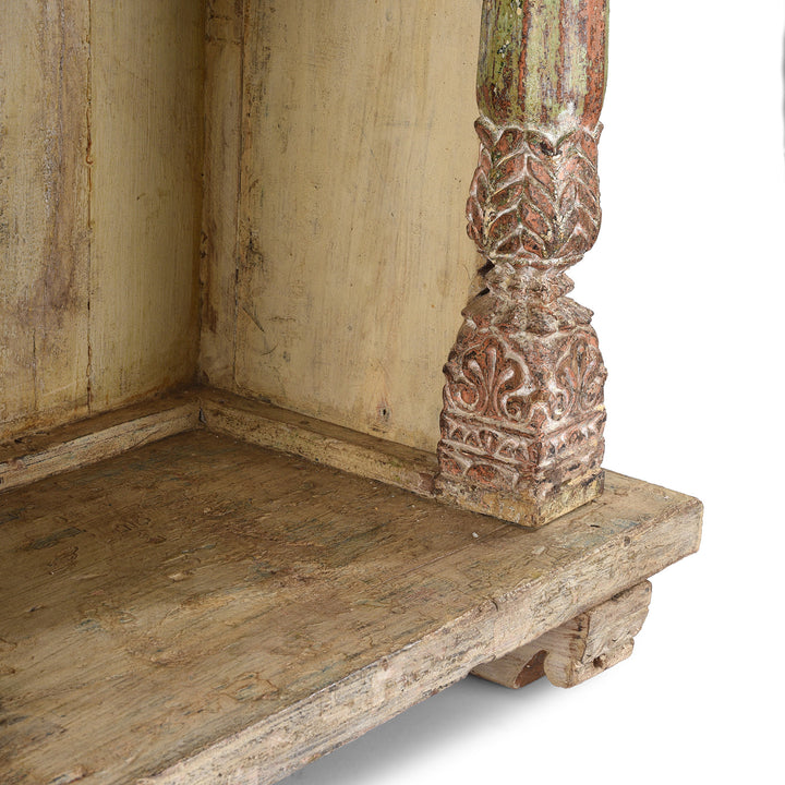 Pillar Detail From Antique Painted Teak House Shrine Side Cabinet From Gujarat | indigo Antiques