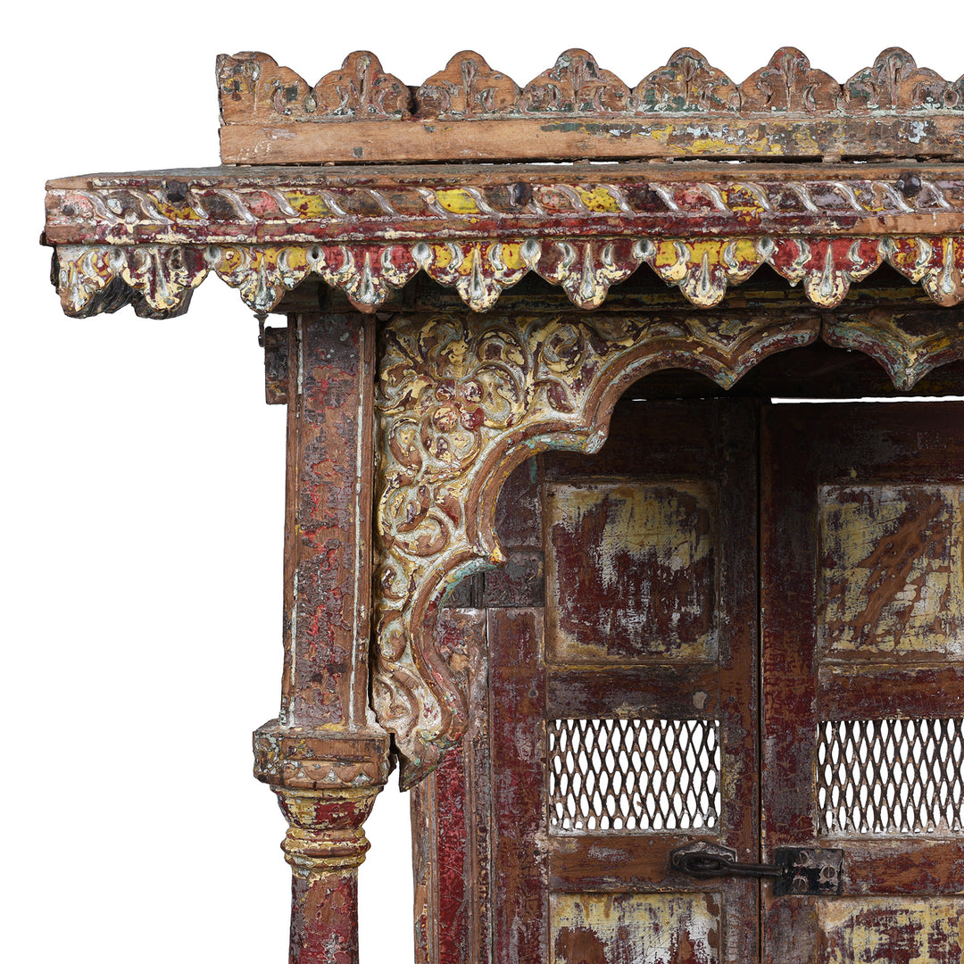 Corner Detail Showing Carving On Painted Teak Gujarat House Shrine Mughal Arch Early Nineteenth Century