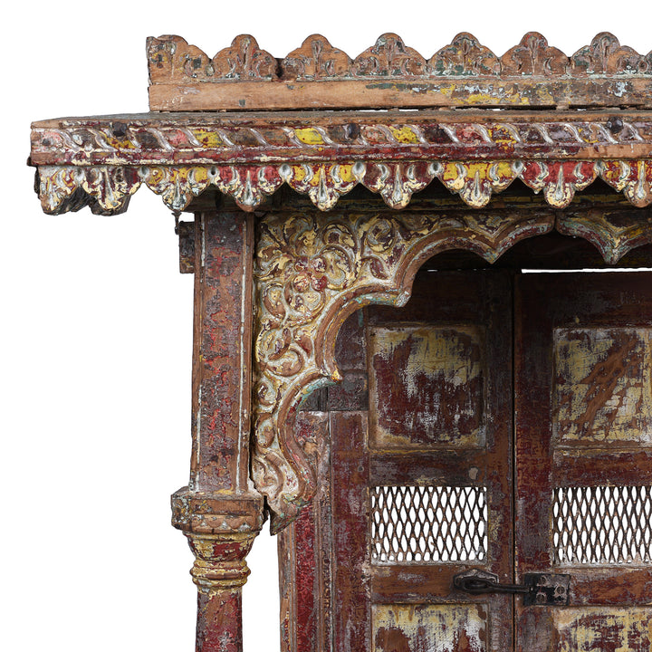 Corner Detail Showing Carving On Painted Teak Gujarat House Shrine Mughal Arch Early Nineteenth Century