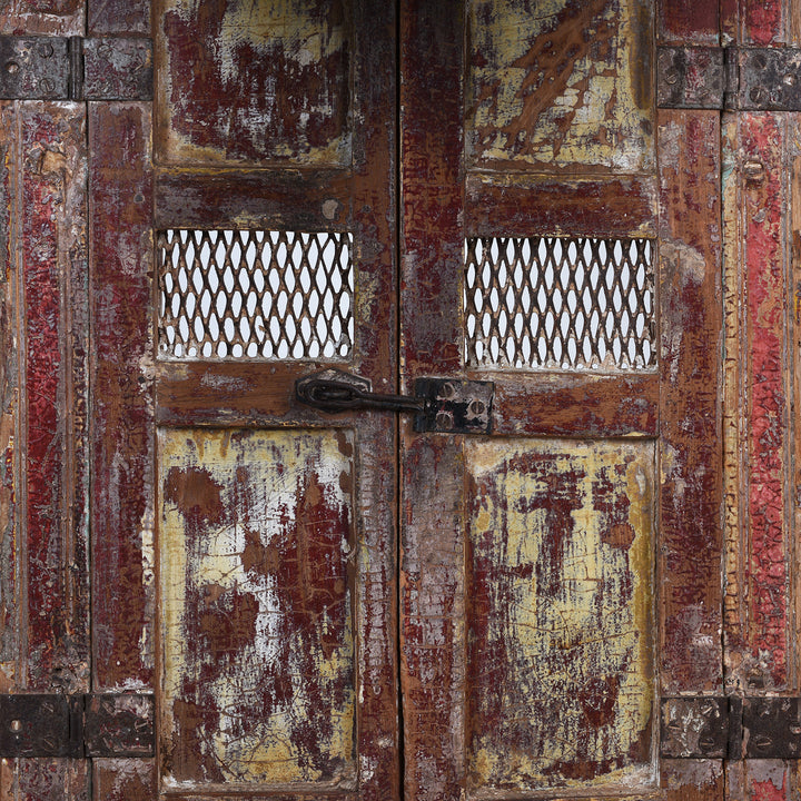 Doors Detail From Painted Teak Gujarat House Shrine Mughal Arch Early Nineteenth Century