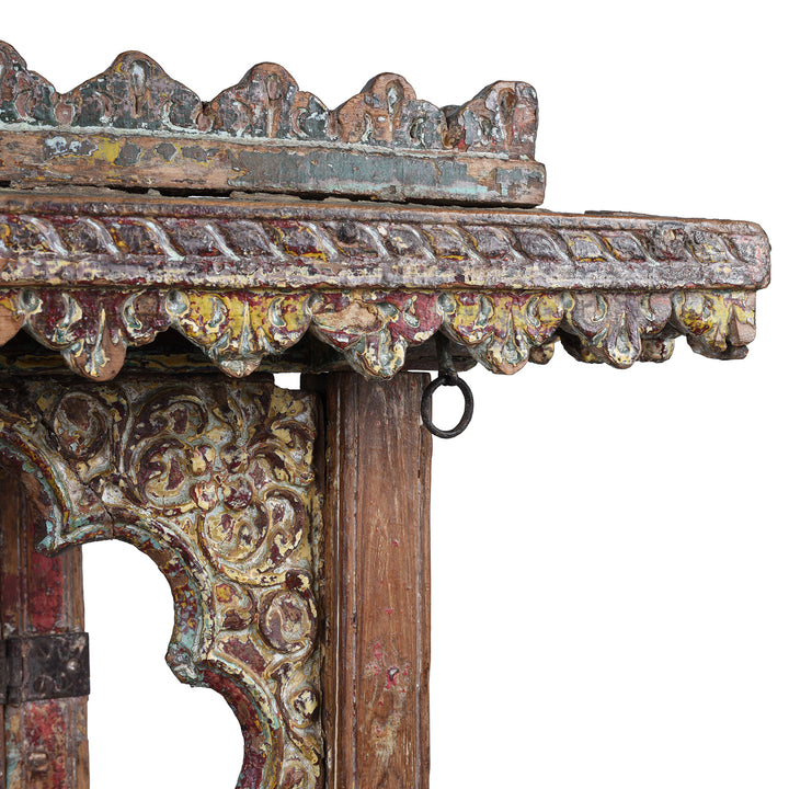 Carving Detail From Painted Teak Gujarat House Shrine Mughal Arch Early Nineteenth Century