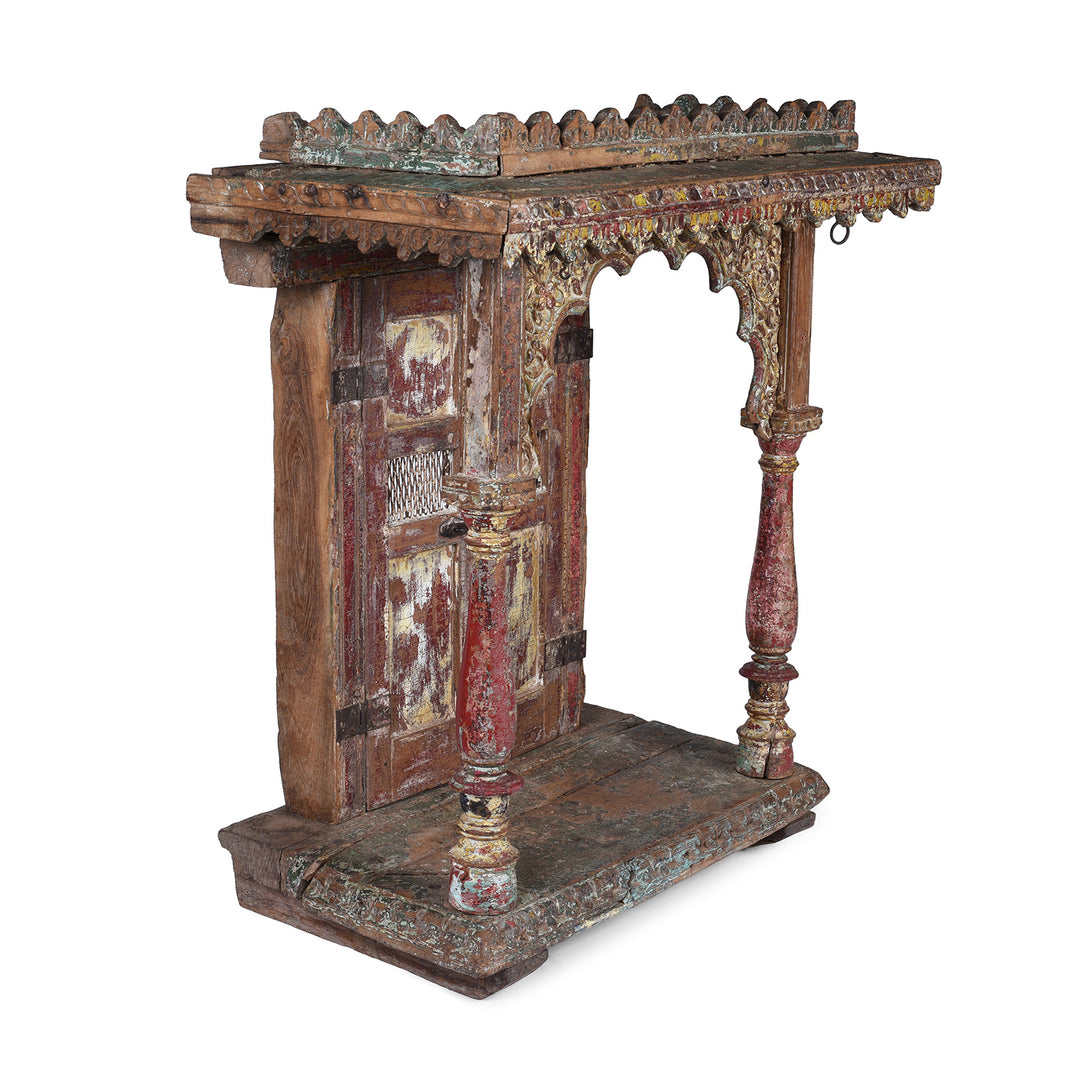 Angled View Of Painted Teak Gujarat House Shrine Mughal Arch Early Nineteenth Century