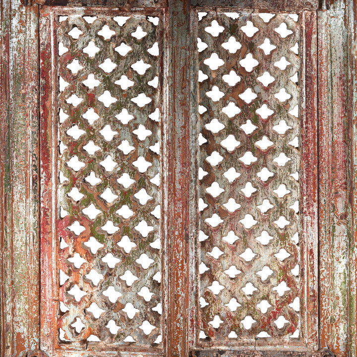 Jali Door Detail From Antique Painted Teak House Shrine From Gujarat | indigo Antiques
