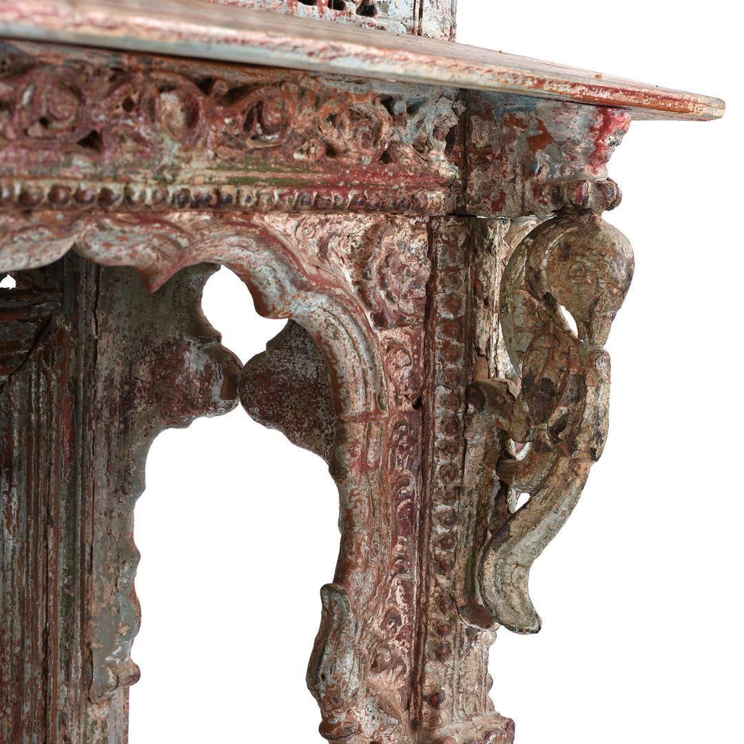 Parrot Detail From Antique Painted Teak House Shrine From Gujarat | indigo Antiques