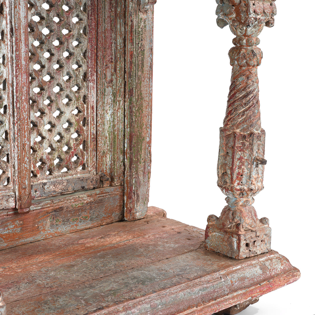 Pillar Detail From Antique Painted Teak House Shrine From Gujarat | indigo Antiques