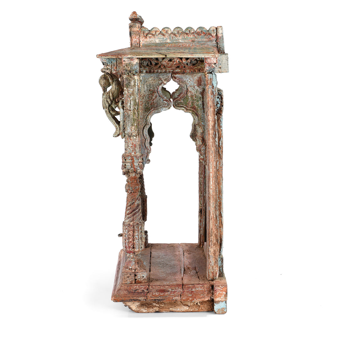 Side View Of Antique Painted Teak House Shrine From Gujarat | indigo Antiques
