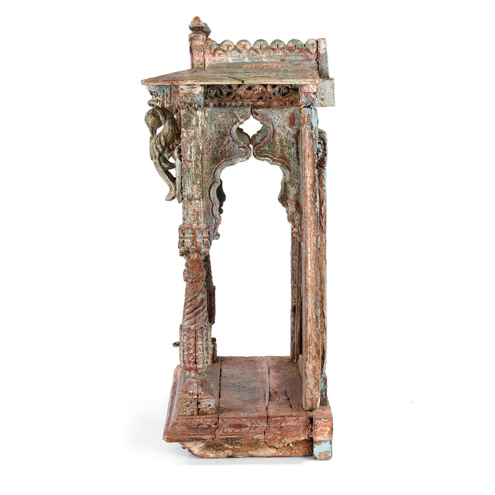 Side View Of Antique Painted Teak House Shrine From Gujarat | indigo Antiques