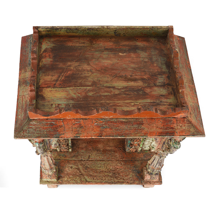 Top Down View Of Antique Painted Teak House Shrine From Gujarat | indigo Antiques