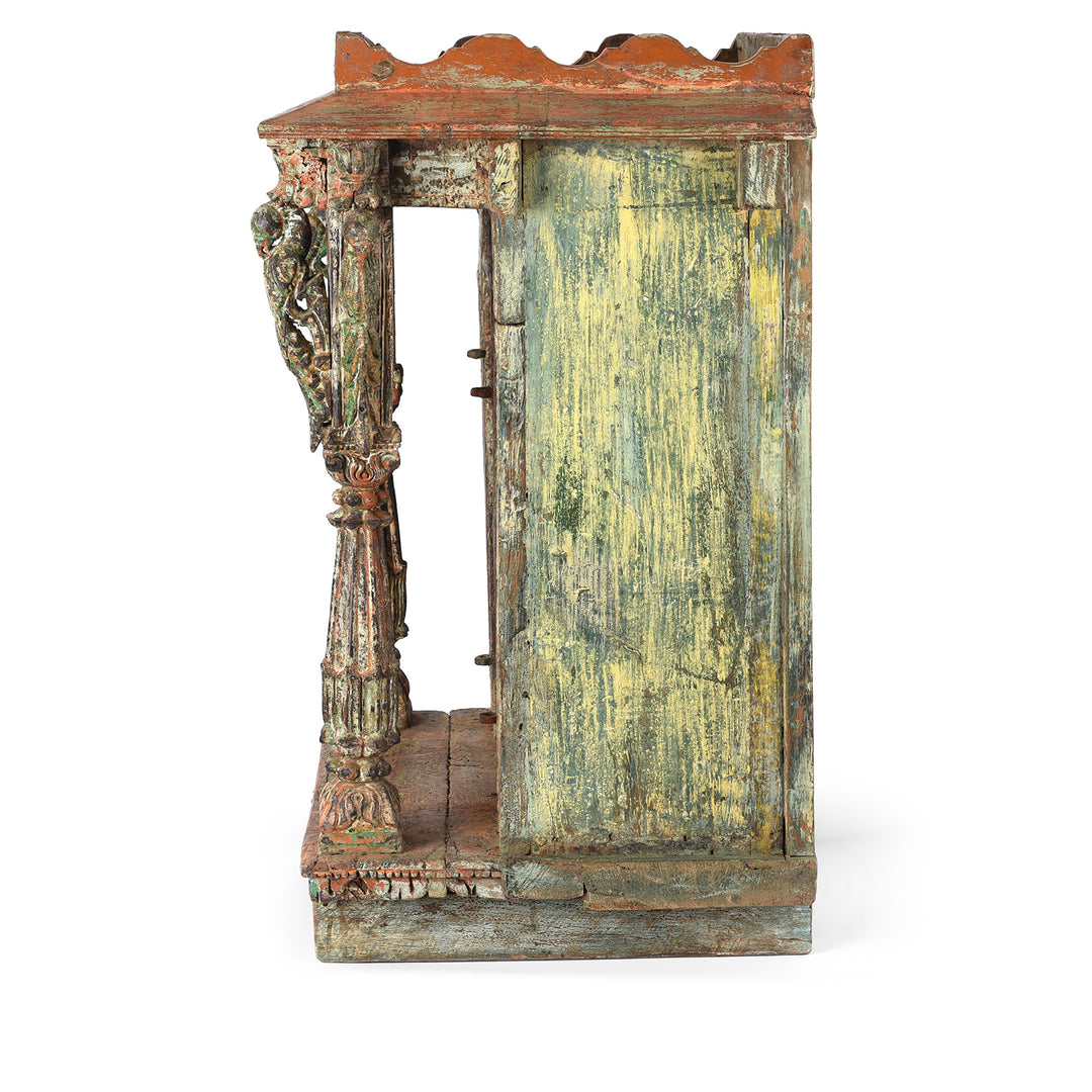 Side View Of Antique Painted Teak House Shrine From Gujarat | indigo Antiques