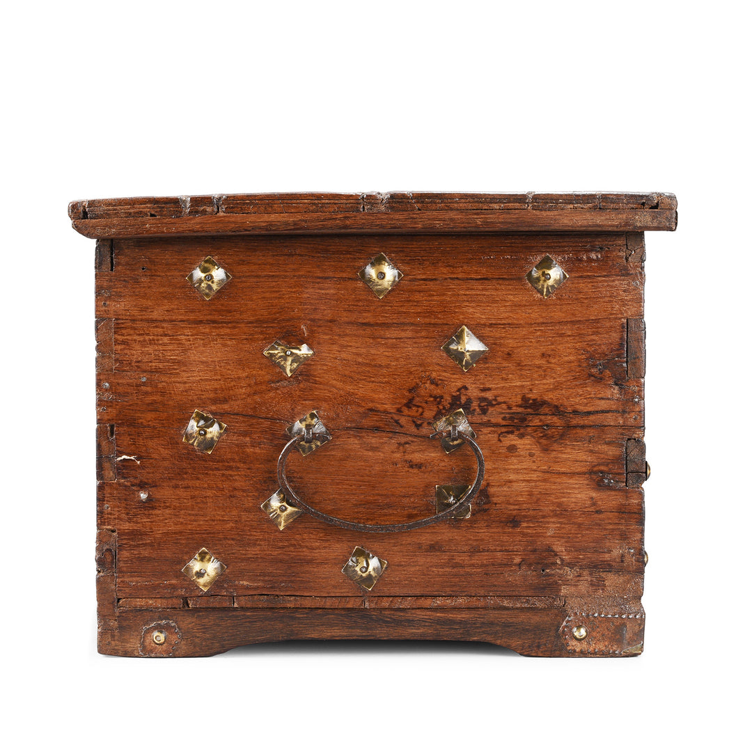 End View Of Antique Brass Studded Rosewood Peacock Box From Saurashtra | Indigo Antiques
