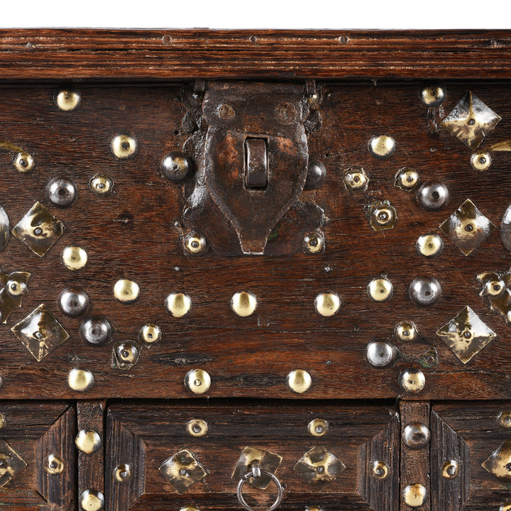 Latch Detail From Antique Brass Studded Rosewood Peacock Box From Saurashtra | Indigo Antiques