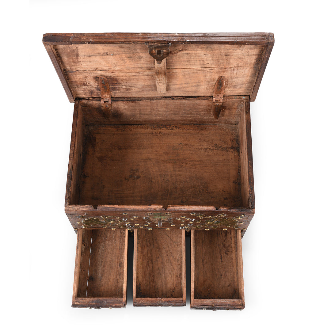 Interior Of Antique Brass Studded Rosewood Peacock Box From Saurashtra | Indigo Antiques