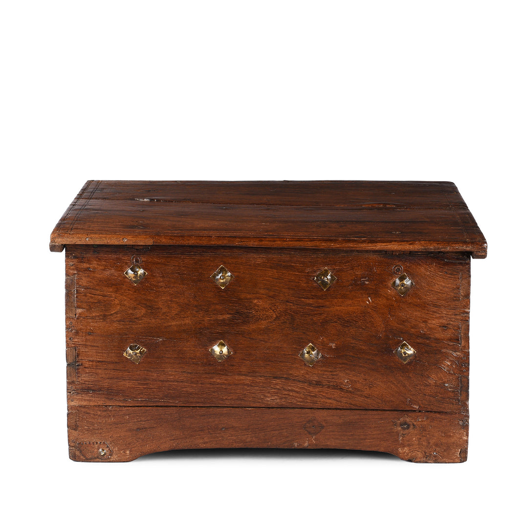 Back Of Antique Brass Studded Rosewood Peacock Box From Saurashtra | Indigo Antiques