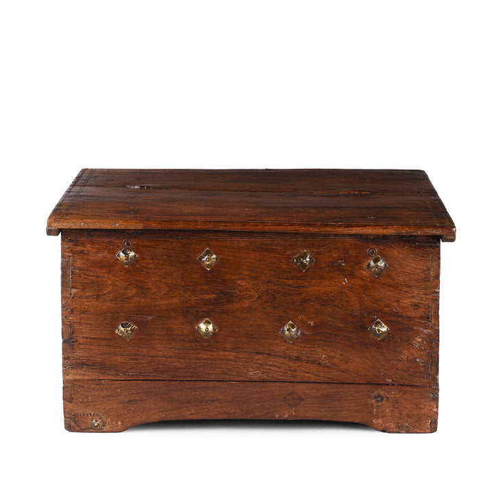 Back Of Antique Brass Studded Rosewood Peacock Box From Saurashtra | Indigo Antiques
