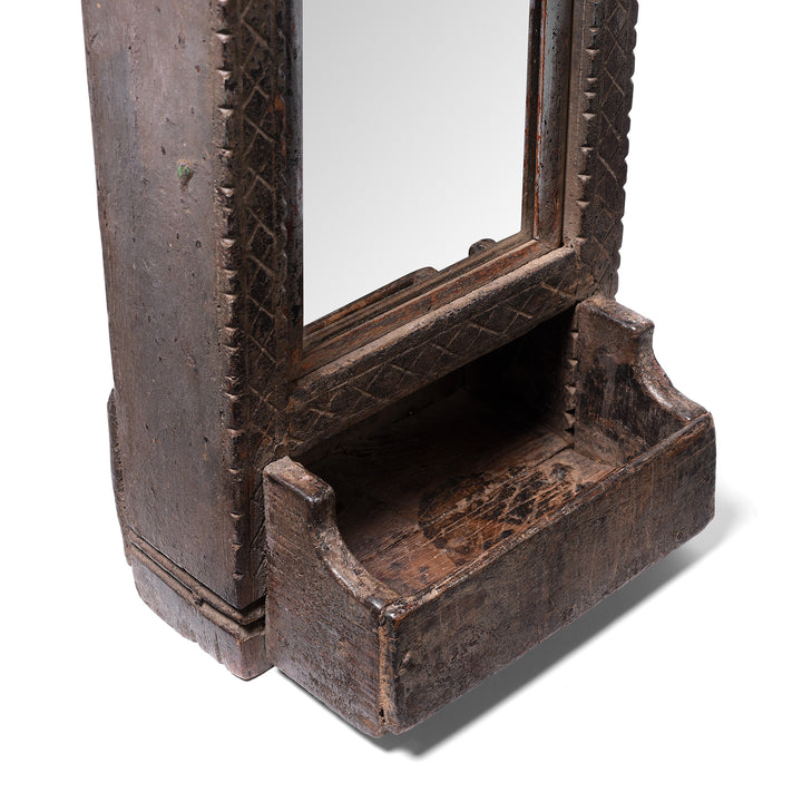 Shelf Detail From Carved Teak Mirror From The Banswara Tribal Region | Indigo Antiques