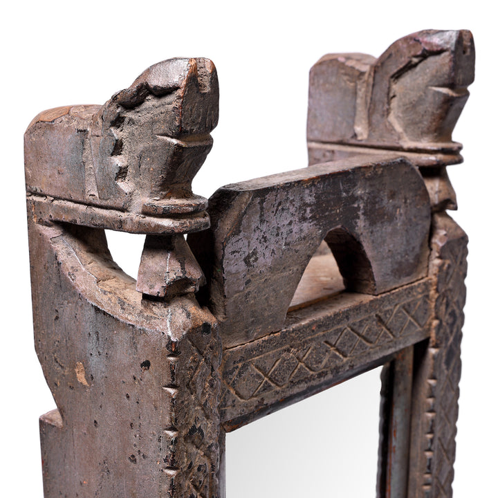 Detail From Carved Teak Mirror From The Banswara Tribal Region | Indigo Antiques