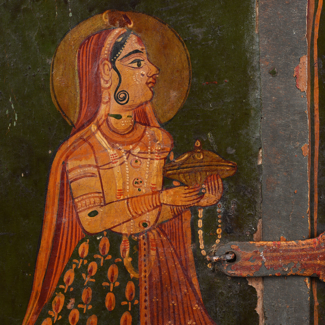 Antique Painted Radha Krishna Shutter From Bikaner | Indigo Antiques