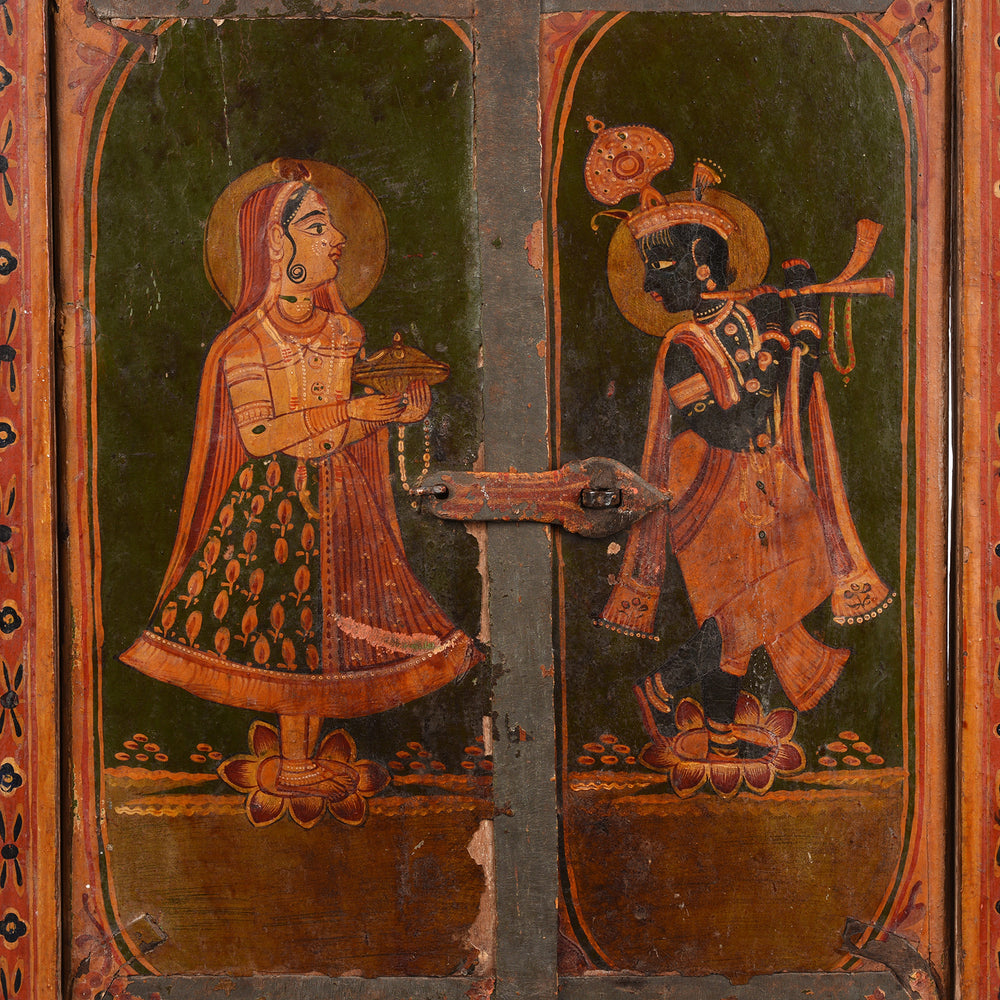 Antique Painted Radha Krishna Shutter From Bikaner | Indigo Antiques
