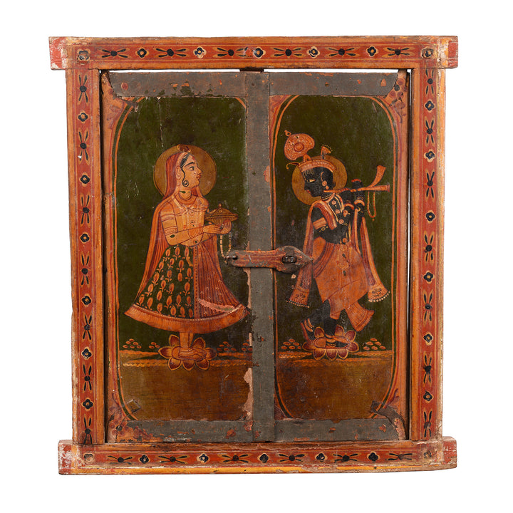 Antique Painted Radha Krishna Shutter From Bikaner | Indigo Antiques