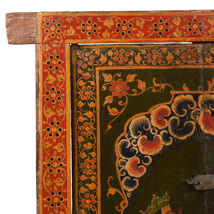 Corner Detail From Antique Painted Hanuman Shutter From Bikaner | Indigo Antiques